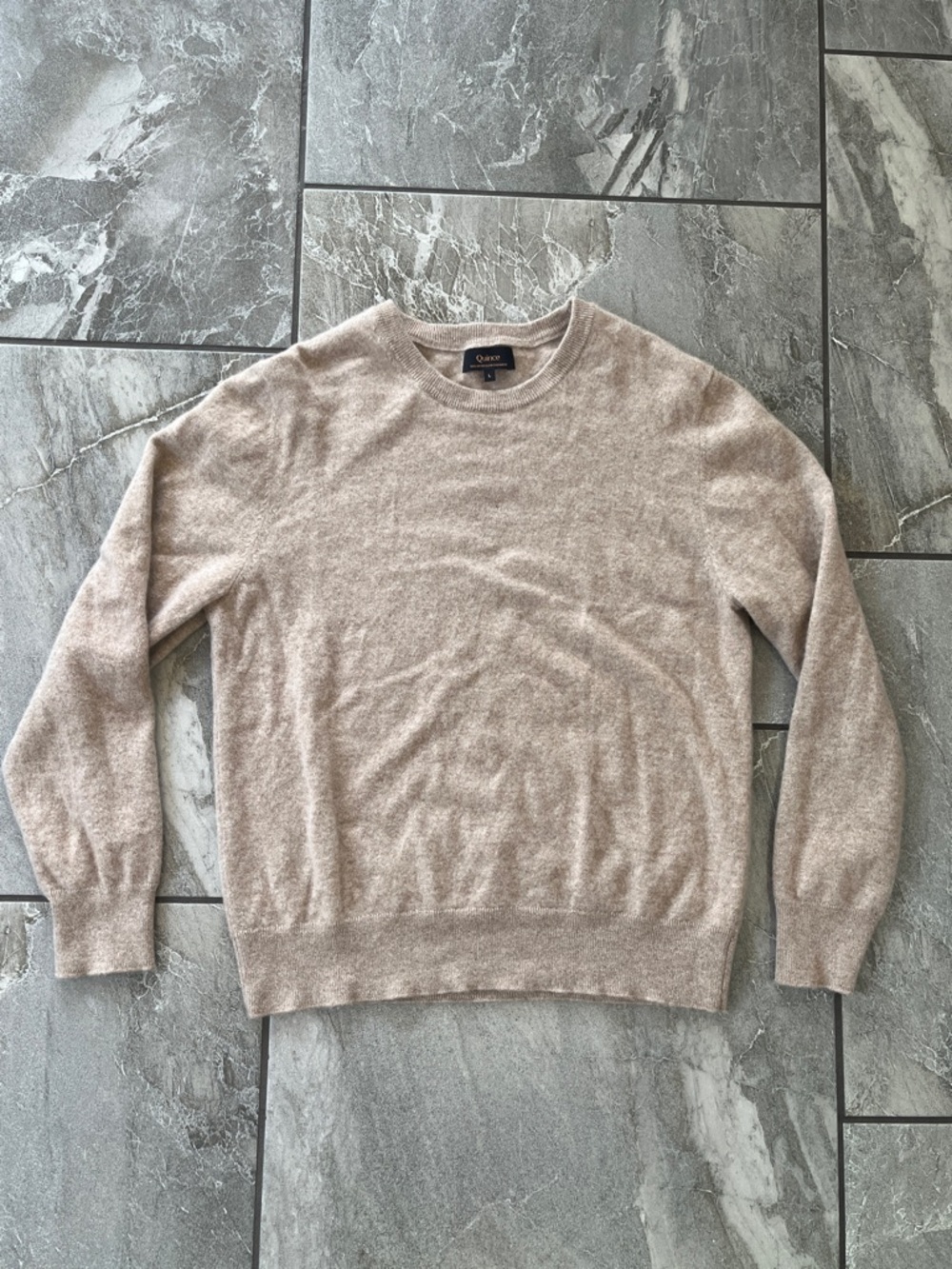 🤍 Quince 100% Cashmere Sweater Size Large Tan Oatmeal Crewneck